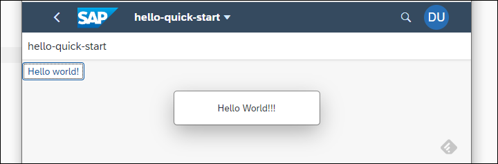 sapui5 강좌 - 프로그램을 실행한 후 Hello world 버튼을 클릭하면 아래와 같이 메시지