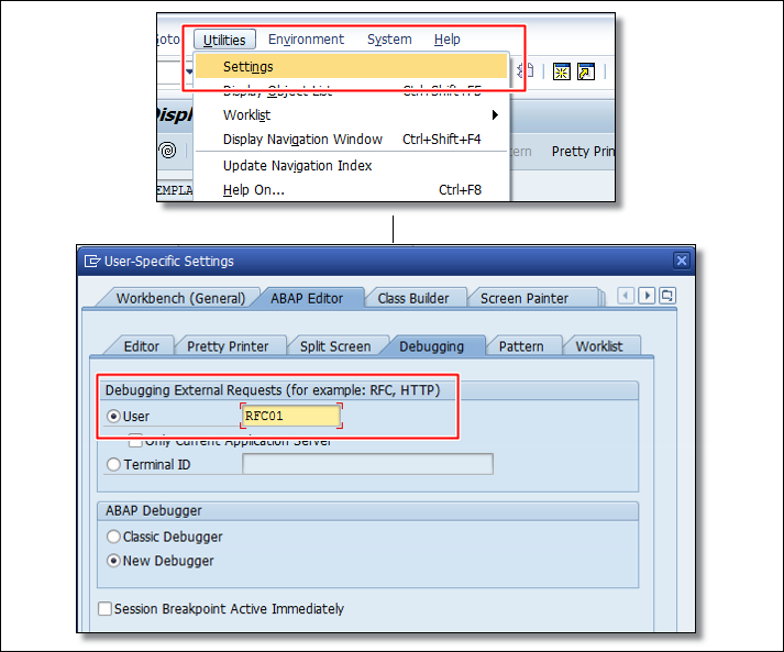 SAP ABAP User Break Point 디버거에 SAP ID 설정