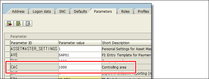 su01 parameter 에 관리회계영역 CAC 설정